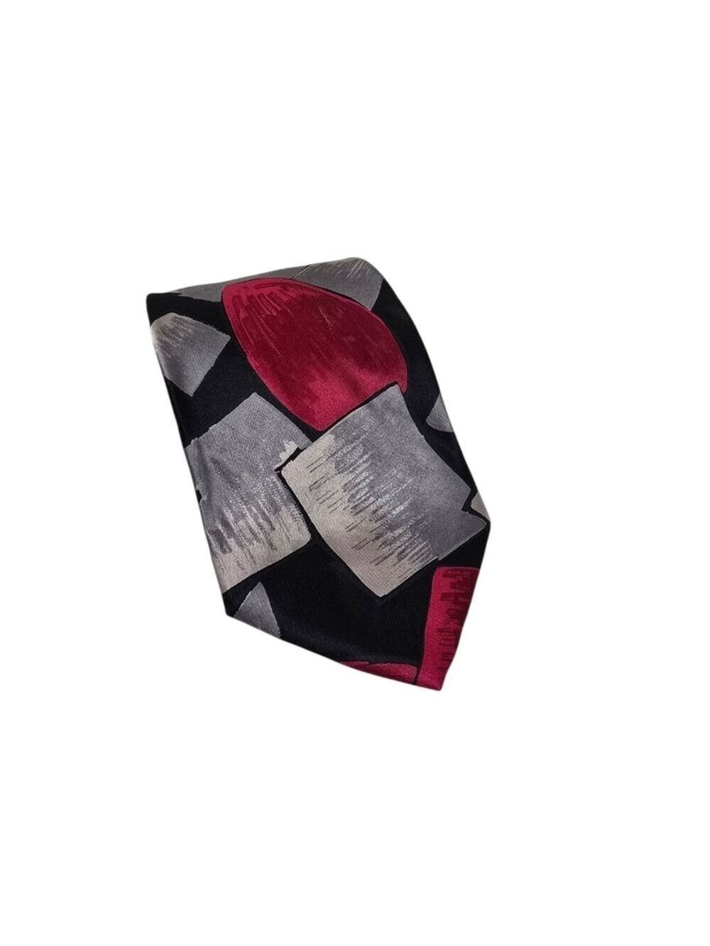 Serica For Kosins Clothes Abstract Design Gray Black Red Silk Tie XL